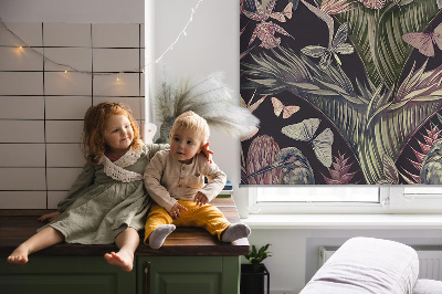 Modern roller blind con estampado de plantas y aves exóticas