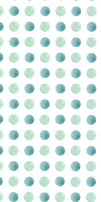 Modern roller blind con un estampado de puntos turquesa sobre fondo blanco