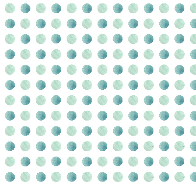 Modern roller blind con un estampado de puntos turquesa sobre fondo blanco