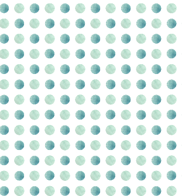 Modern roller blind con un estampado de puntos turquesa sobre fondo blanco