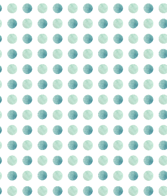 Modern roller blind con un estampado de puntos turquesa sobre fondo blanco