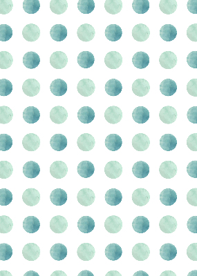 Modern roller blind con un estampado de puntos turquesa sobre fondo blanco