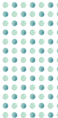 Modern roller blind con un estampado de puntos turquesa sobre fondo blanco