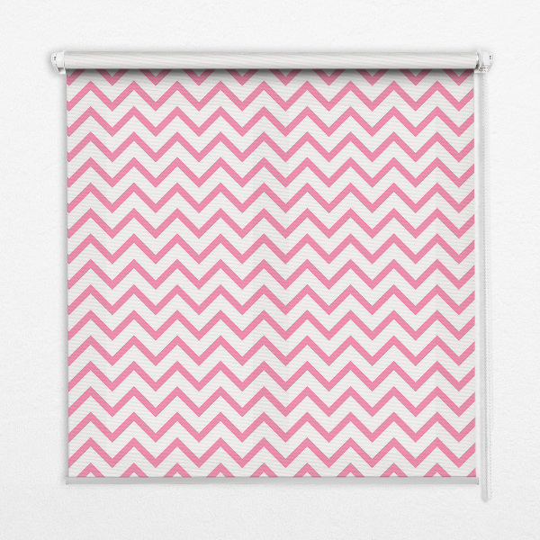Estor enrollable para ventana con diseño de zigzags rosas en disposición horizontal