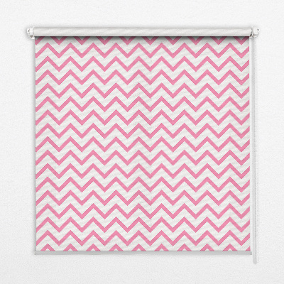 Estor enrollable para ventana con diseño de zigzags rosas en disposición horizontal