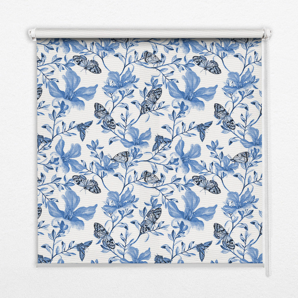 Estor enrollable para ventana con estampado de mariposas azules