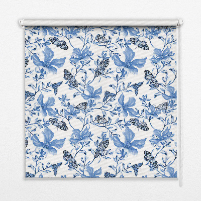 Estor enrollable para ventana con estampado de mariposas azules