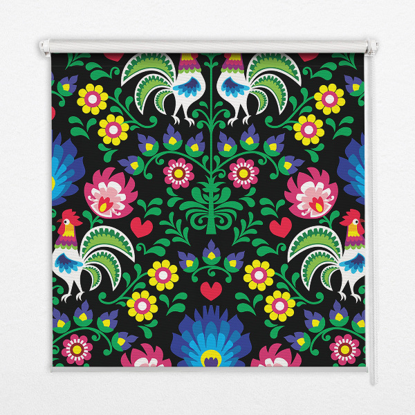 Estor enrollable para ventana con diseño de gallos coloridos