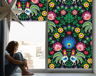 Estor enrollable para ventana con diseño de gallos coloridos