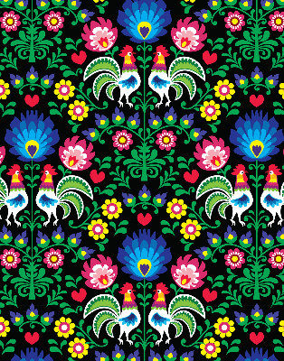 Estor enrollable para ventana con diseño de gallos coloridos