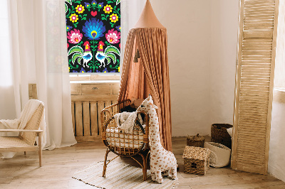 Estor enrollable para ventana con diseño de gallos coloridos