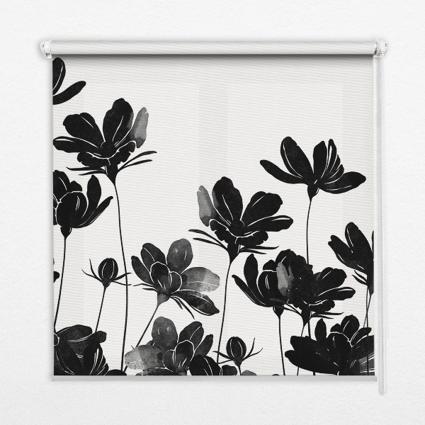 Estor enrollable con estampado de flores negras