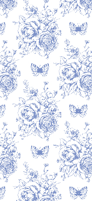Estor enrollable con estampado de flores azules y mariposas