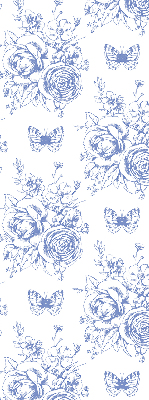 Estor enrollable con estampado de flores azules y mariposas