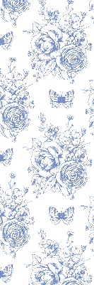 Estor enrollable con estampado de flores azules y mariposas