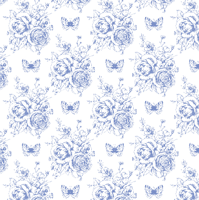 Estor enrollable con estampado de flores azules y mariposas