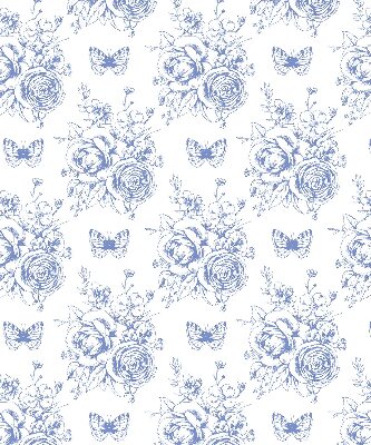 Estor enrollable con estampado de flores azules y mariposas