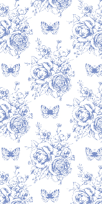 Estor enrollable con estampado de flores azules y mariposas