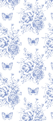 Estor enrollable con estampado de flores azules y mariposas