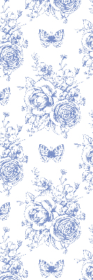Estor enrollable con estampado de flores azules y mariposas