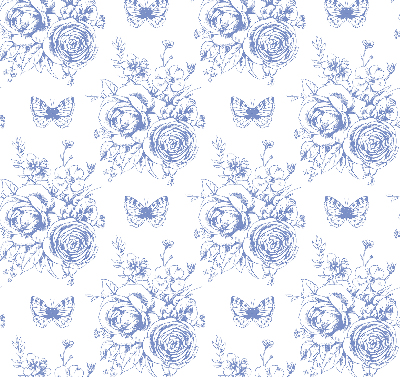 Estor enrollable con estampado de flores azules y mariposas