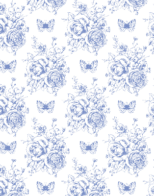 Estor enrollable con estampado de flores azules y mariposas