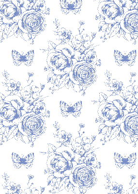 Estor enrollable con estampado de flores azules y mariposas