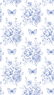 Estor enrollable con estampado de flores azules y mariposas