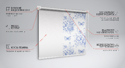 Estor enrollable con estampado de flores azules y mariposas