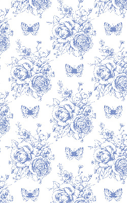 Estor enrollable con estampado de flores azules y mariposas