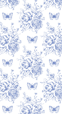 Estor enrollable con estampado de flores azules y mariposas