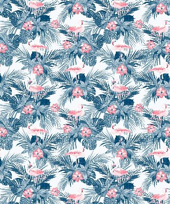 Estor enrollable para ventana con estampado de plantas tropicales y flamencos