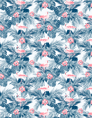 Estor enrollable para ventana con estampado de plantas tropicales y flamencos