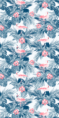 Estor enrollable para ventana con estampado de plantas tropicales y flamencos