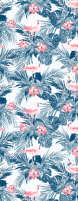 Estor enrollable para ventana con estampado de plantas tropicales y flamencos