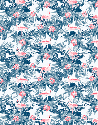 Estor enrollable para ventana con estampado de plantas tropicales y flamencos
