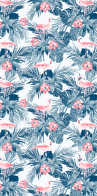 Estor enrollable para ventana con estampado de plantas tropicales y flamencos