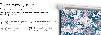 Estor enrollable para ventana con estampado de plantas tropicales y flamencos