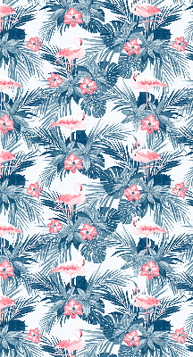 Estor enrollable para ventana con estampado de plantas tropicales y flamencos