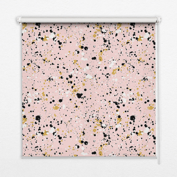 Estor enrollable para ventana con diseño de manchas de pintura sobre fondo rosa