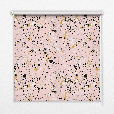 Estor enrollable para ventana con diseño de manchas de pintura sobre fondo rosa