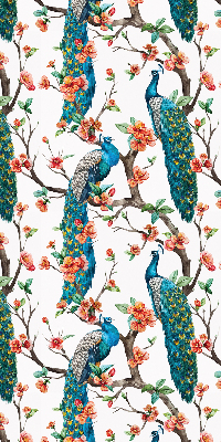 Modern roller blind con estampado de pavo real sobre una rama
