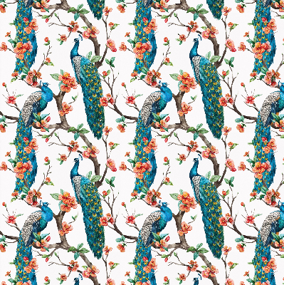 Modern roller blind con estampado de pavo real sobre una rama