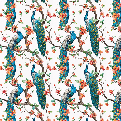 Modern roller blind con estampado de pavo real sobre una rama