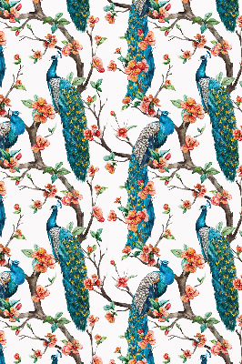 Modern roller blind con estampado de pavo real sobre una rama