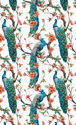Modern roller blind con estampado de pavo real sobre una rama