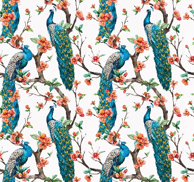 Modern roller blind con estampado de pavo real sobre una rama