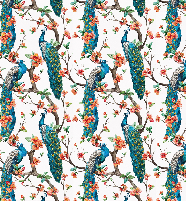 Modern roller blind con estampado de pavo real sobre una rama