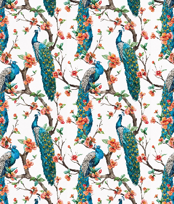 Modern roller blind con estampado de pavo real sobre una rama