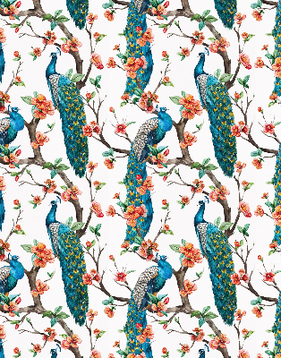 Modern roller blind con estampado de pavo real sobre una rama